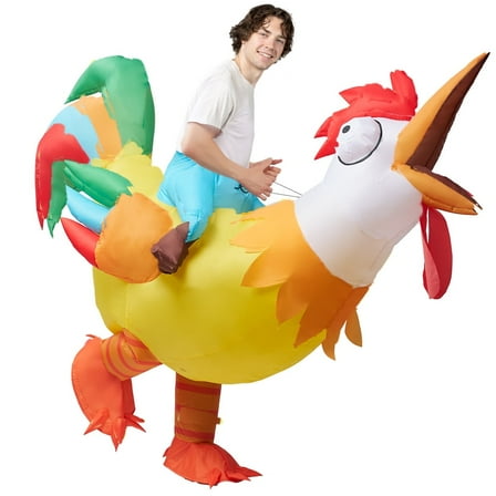 Joyfy Adult Inflatable Costume Riding Rooster Air Blowing Deluxe Ride-On Halloween Costume, Suitable for Halloween Animal Theme Dress up Party