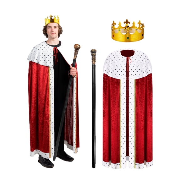 Joyfy Adult King Costume Set Medieval Royal Lord Outfit for Halloween for Cosplay Theme Parties and Renaissance Fairs