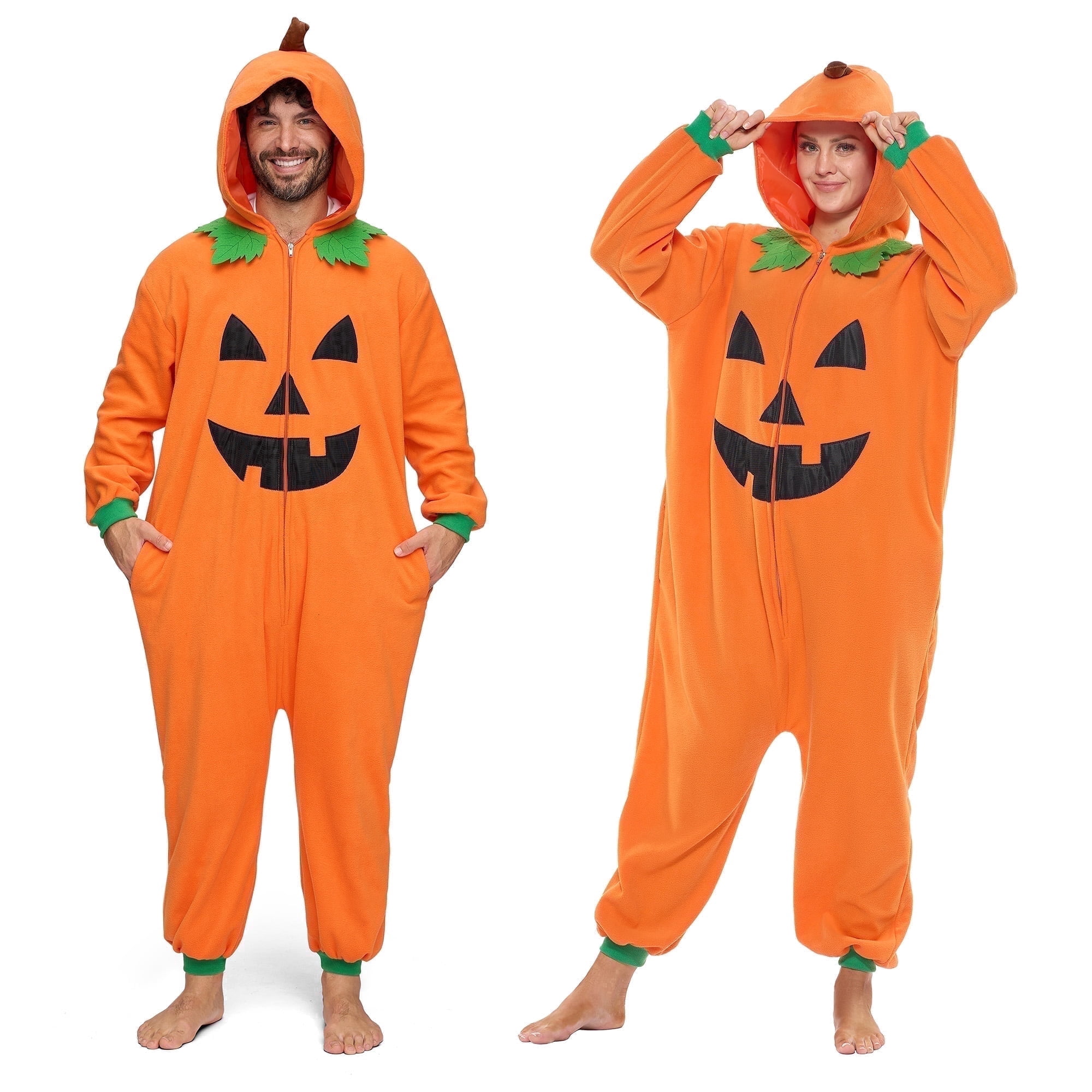 Joyfy Unisex Pumpkin Pajama Costume, Hooded Jumpsuit, M, Orange