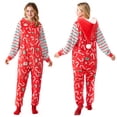thumbnail image 1 of Joyfy Christmas Pajamas for Women, Adult Womens Christmas Pajamas Set, Fleece Santa Claus Print Hoody Jumpsuit, Holiday Xmas Union Suit (XL, Red), 1 of 11
