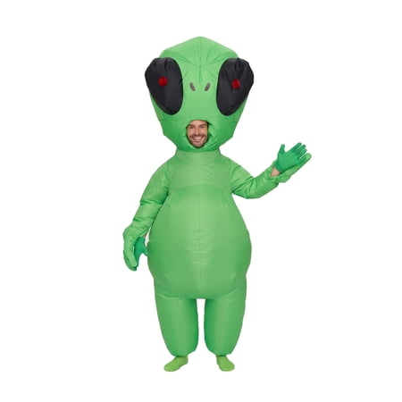 Joyfy Adult Alien Inflatable Costume with Light Up Eyes, Full Body Green Blow Up Alien Costume with Gloves for Halloween Party, Cosplay and Themed Dress Up