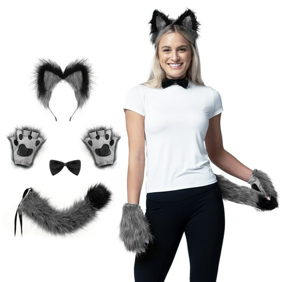 Joyfy Animal Costume Accessories for Adults, Brown Wolf Dress Up for Women, Halloween Party Cosplay with Werewolf Ears and Tail