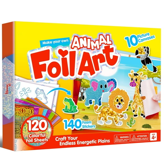 Joyfy Animal Foil Art Kit, Mess Free Arts & Crafts for Kids with 120 Foil Sheets, 140 Foam Stickers, Birthday Gift for Boys and Girls Ages 4 and Up