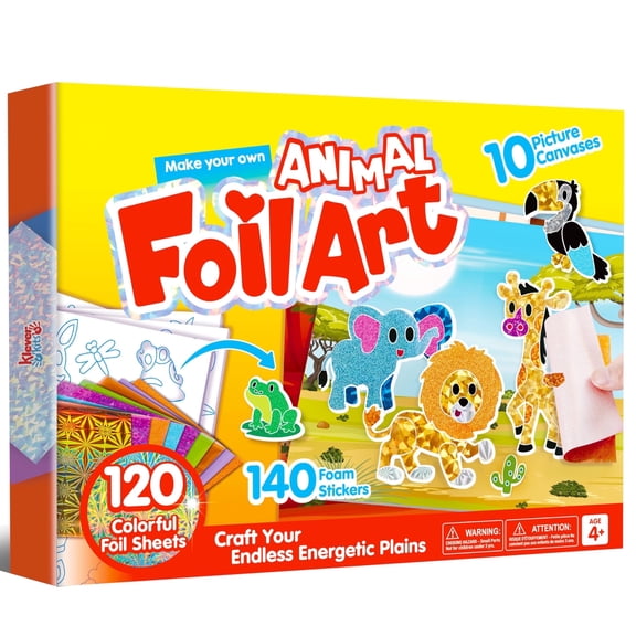 Joyfy Animal Foil Art Kit, Mess Free Arts & Crafts for Kids with 120 Foil Sheets, 140 Foam Stickers, Birthday Gift for Boys and Girls Ages 4 and Up