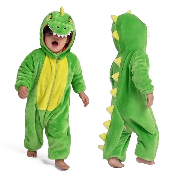 Joyfy Baby Dinosaur Costume for Toddler Hooded Zipper Pajama Jumpsuit for Halloween Dress Up 18-24 Months