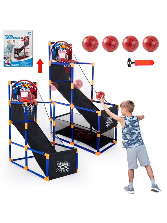 Arcade Basketball Game for Kids,Adjustable Height 44"-55"Indoor Basketball Hoop Set with 4 Balls ,Christmas,Birthday Gift Toy for Boys Ages 3-12,Blue