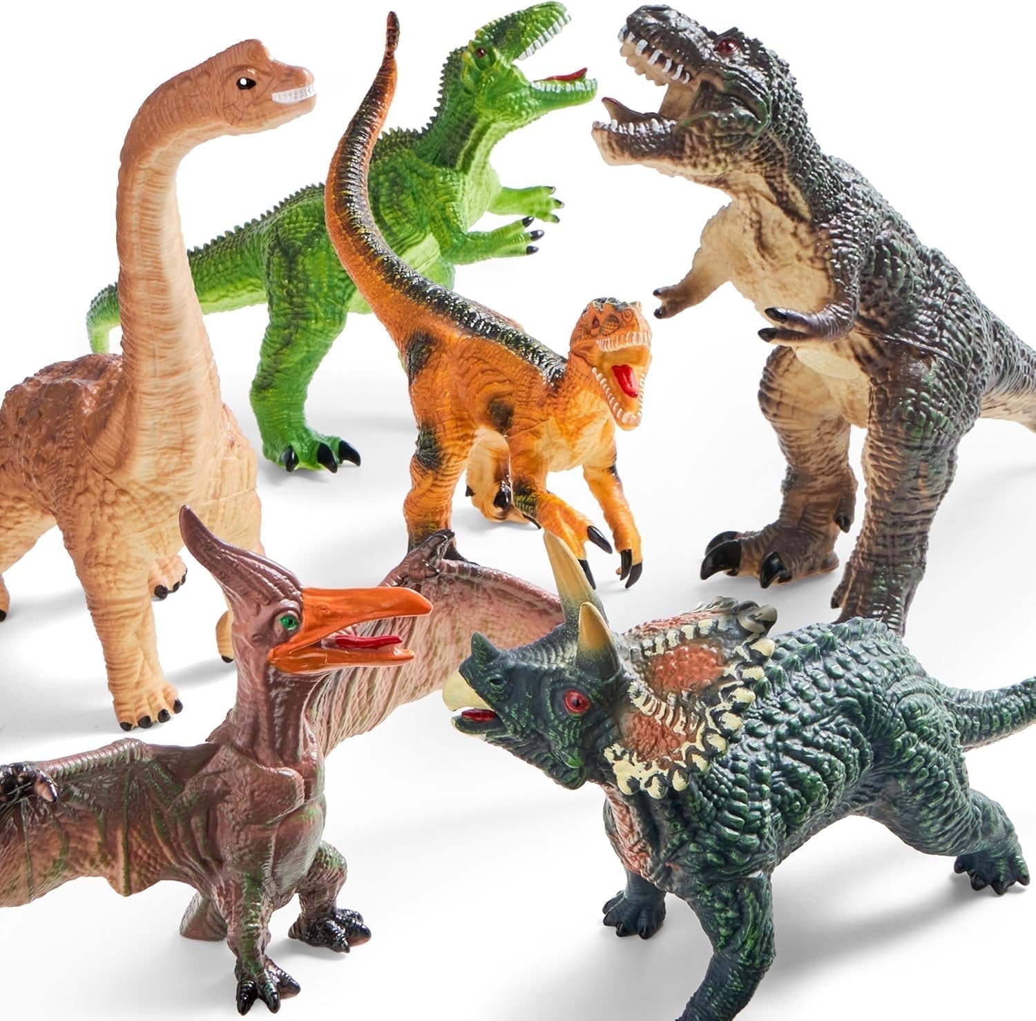 Joyfy 6 Pcs Jumbo Dinosaur Toys for Toddlers, Large Soft Dinosaur Figures with an Educational Book, Realistic Jurassic World Toys for Kids Ages 1-5, Big Dinosaur Toys for Christmas Birthday Gift