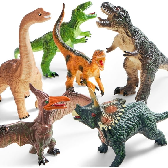 Joyfy 6 Piece Jumbo Dinosaur Toys for Toddlers, Large Soft Dinosaur Figures with an Educational Book, Realistic Jurassic World Toys for Kids Ages 1-5, Jumbo Dinosaur Toys for Boys and Girls Gift