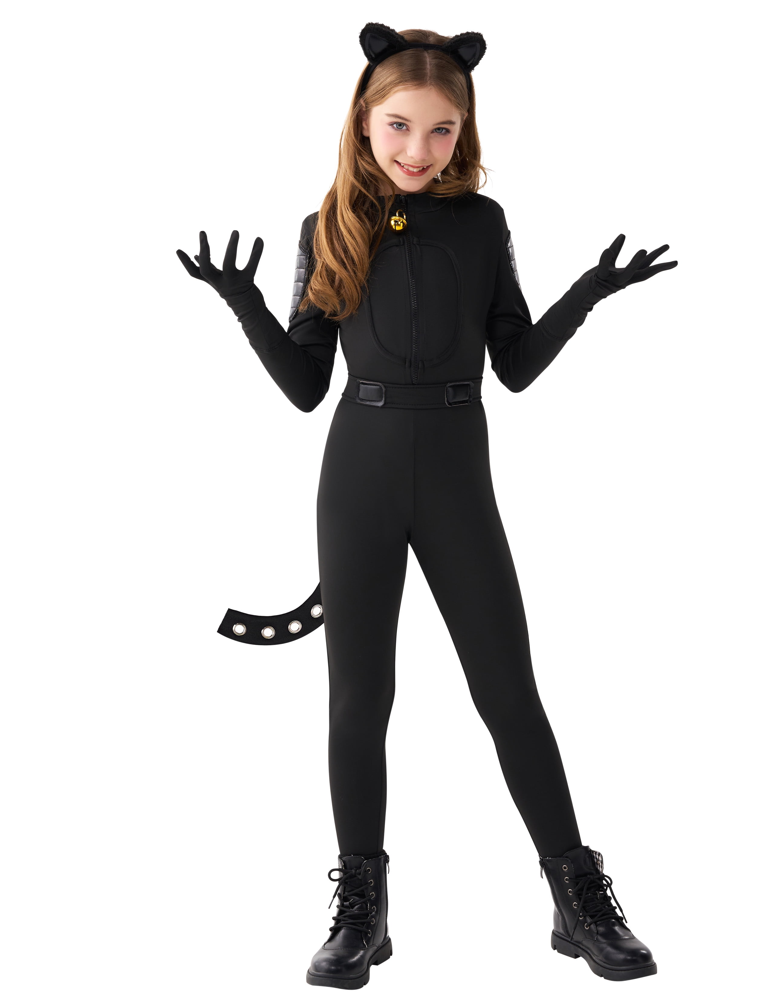 Joyfy Black Cat Costume for Girls, Kids Cat Outfit Set with Tail, Child ...