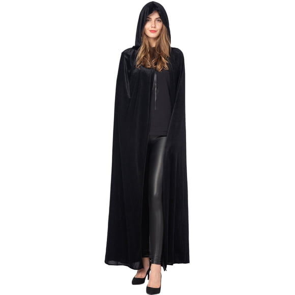 Joyfy Womens Hooded Cape – Black Halloween Cloak for Women, Unisex Vampire Costume