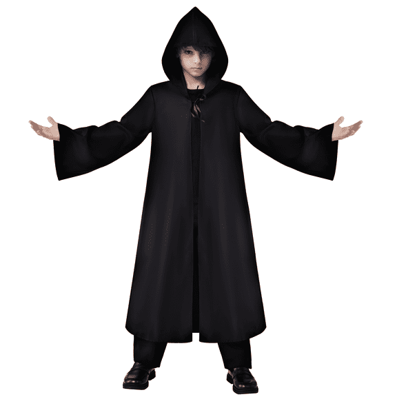 Joyfy Boys Renaissance Costumes, Kids Knight Costume, Black Cloak Tunic Hooded Robe Halloween Costume for Child Halloween Party Cosplay