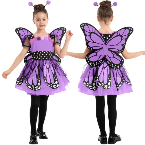 Disfraz de Mariposa para Niñas Pequeñas con Alas Moradas y Juego de Diadema Disfraces de Halloween para Niñas Mariposa Fiesta de Halloween