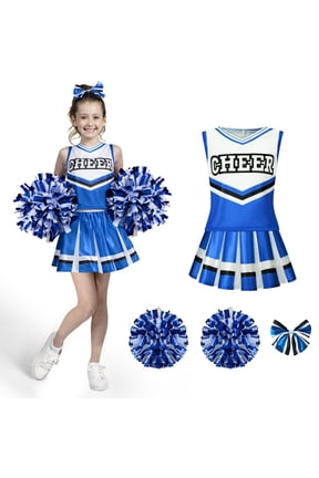 Cheerleader Costume for Girls, Halloween Cute Cheer Uniform Outfit with Accessories for Kids Halloween High School Cheerleader Dress Up Costumes