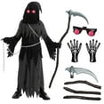 thumbnail image 1 of Joyfy Child Glowing Eyes Grim Reaper Costume, Phantom Costume for Kids Halloween Fancy Dress Up 5-12 Years, 1 of 7