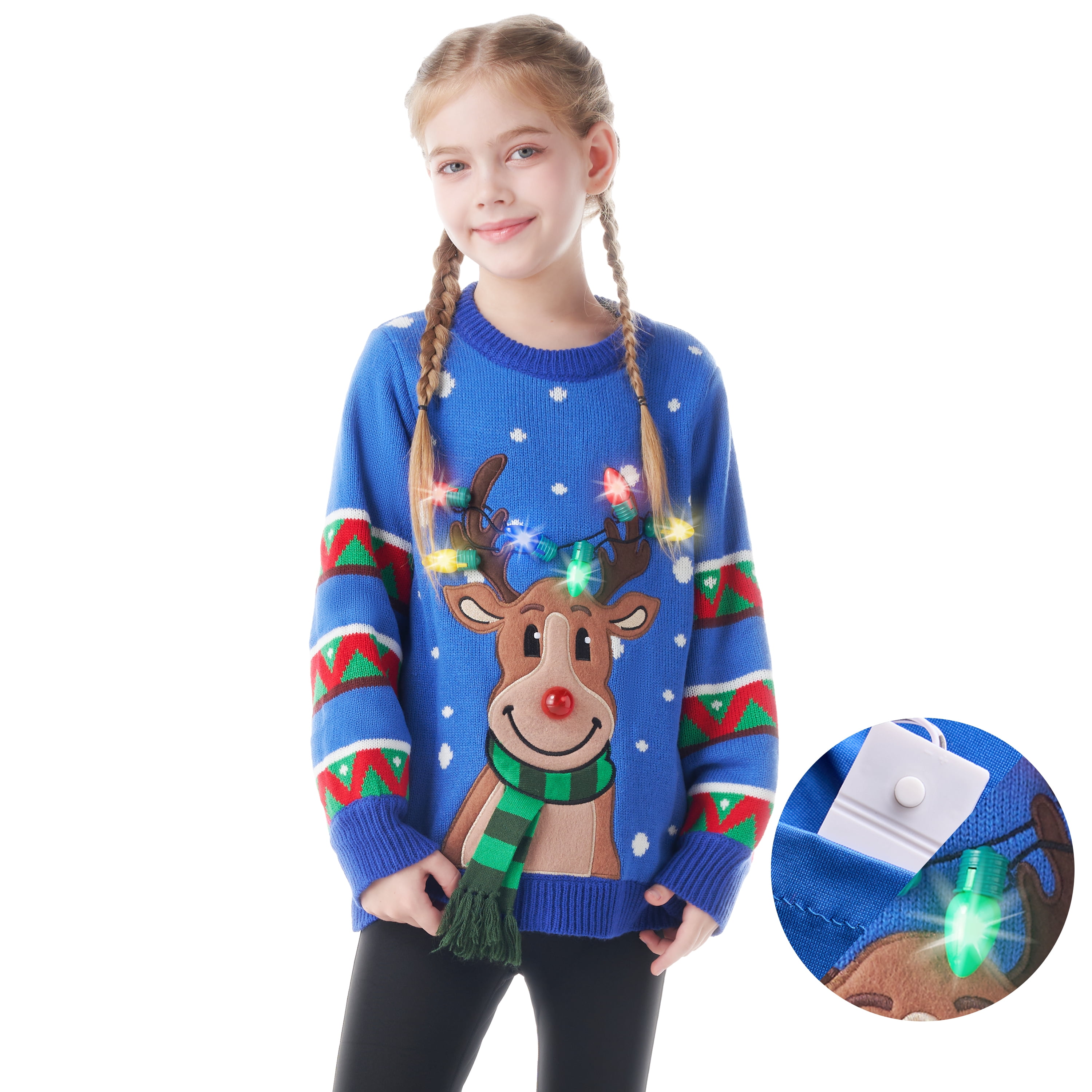 Joyfy Kid's Christmas Ugly Sweater LED Light-up Reindeer Christmas ...