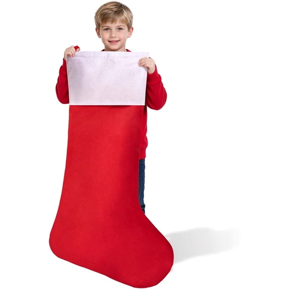 Joyfy 43 Inch Jumbo Christmas Stocking, 1 Pc Red Felt Christmas Stocking with White Cuff, Oversized Xmas Stocking for Fireplace Mantel Decor and Gift Bag