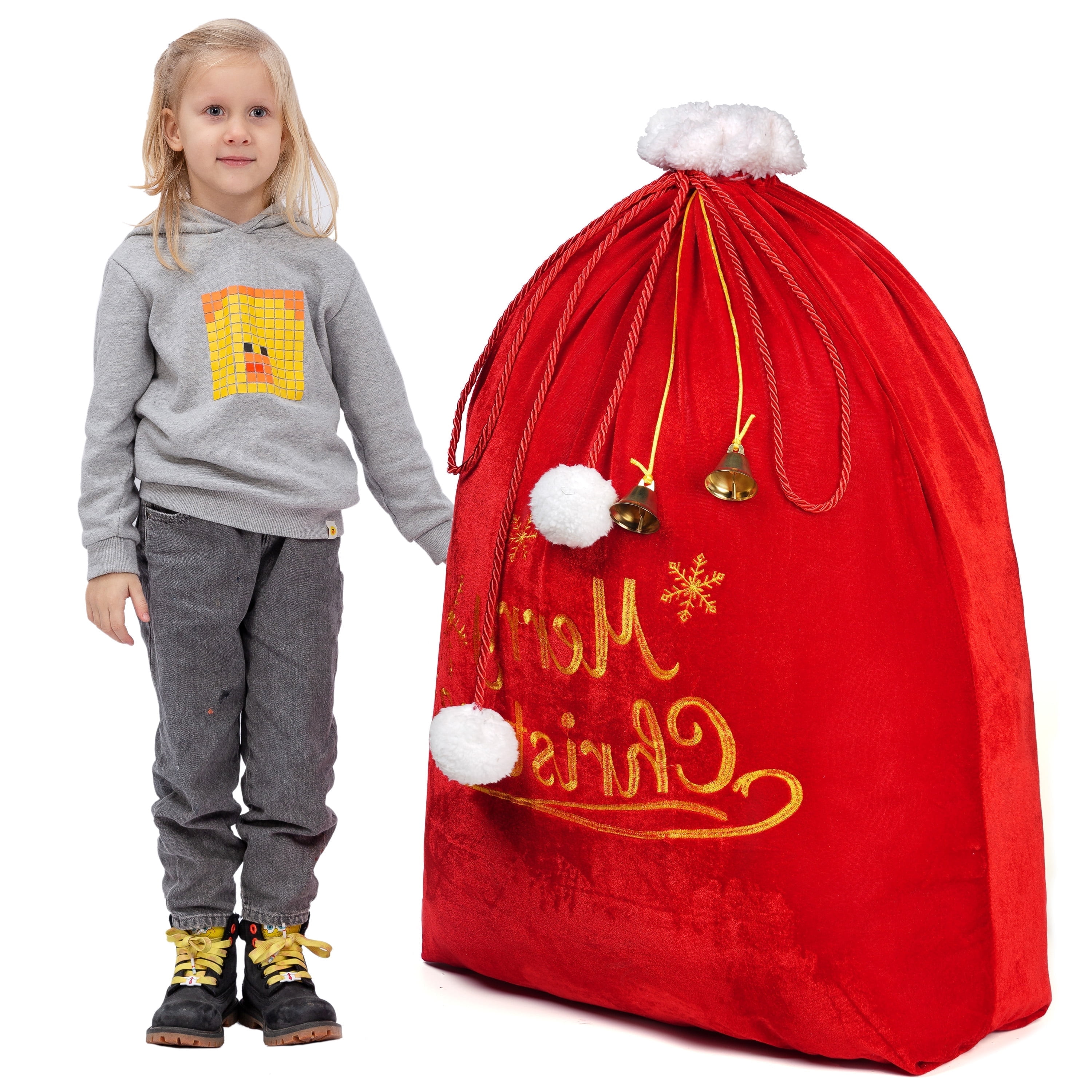 Joyfy Christmas Large Gift Bag 31" x 27" Santa Sack with Cord Drawstring for Indoor Xmas Give Decoration, Holiday Gift Decoration, Giant Presents Gifts Wrap