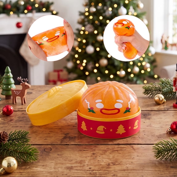 Joyfy Christmas Gingerbread Man Squishy Toy, Gold Glitter Squishy Stress Toy with Smiling Face in Pie-Shaped Display Box, Stretchy Squeeze Fidget Toy for Kids and Adults, Stocking Stuffer Gift