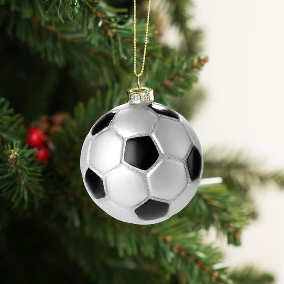 Joyfy Christmas Soccer Balls Glass Ornament, Sports Ball Glass Blown Ornament Ball for Christmas Tree Decoration, Boys Sports Ornament for Xmas Gift Holiday Party Favor Indoor Decoration