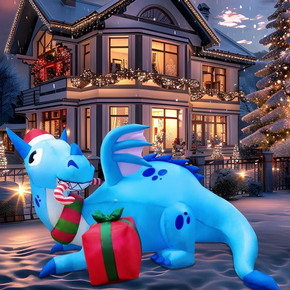 Joyfy 6 ft Christmas Inflatables Dragon Outdoor Decorations,Christmas Dragon Blow Ups Yard with Built-in LEDs for Holiday Party Garden Lawn Decor