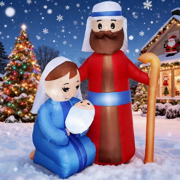 Joyfy 6 ft Christmas Inflatables Jesus Family Outdoor Decorations,Christmas Nativity Blow Ups Yard with Built-in LEDs for Holiday Party Garden Lawn Decor