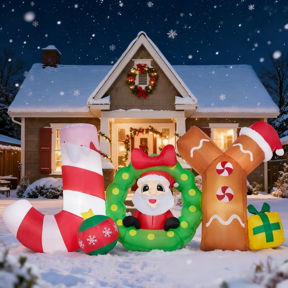 Joyfy 8 ft Long Christmas Inflatable Decoration,Blow Up Joy with Santa with Build-in LEDs for Xmas Party Outdoor Decor,Christmas Inflatable Decoration for Outdoor Yard Garden Lawn Xmas Decor