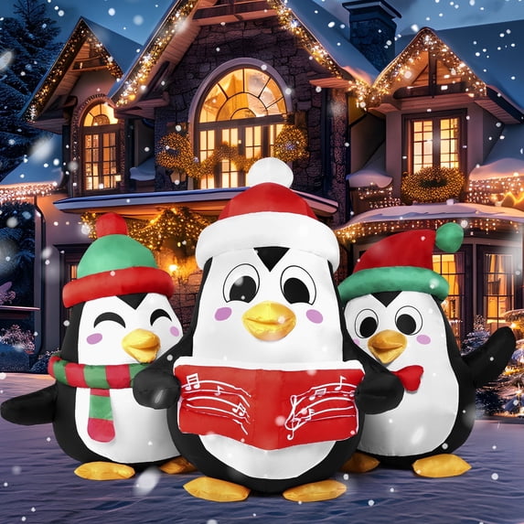 Joyfy 6 ft Christmas Inflatables Penguins Choir Outdoor Decorations,Christmas Penguins Blow Ups Yard with Built-in LEDs for Holiday Party Garden Lawn Decor