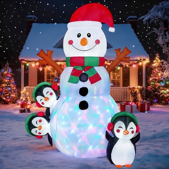 Joyfy 6 ft Christmas Inflatables Snowman Outdoor Decorations,Christmas Snowman Penguin Blow Ups Yard with Built-in LEDs for Holiday Party Garden Lawn Decor