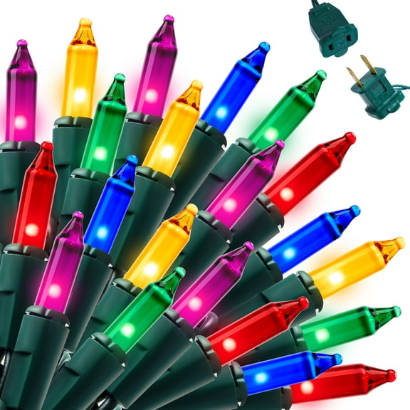 Joyfy Multicolor Christmas Lights,42.6ft 200(2x100) Count Christmas String Lights,Connectable Green Wire Xmas Tree Lights for Indoor Outdoor Christmas Decorations Holiday Party Decor