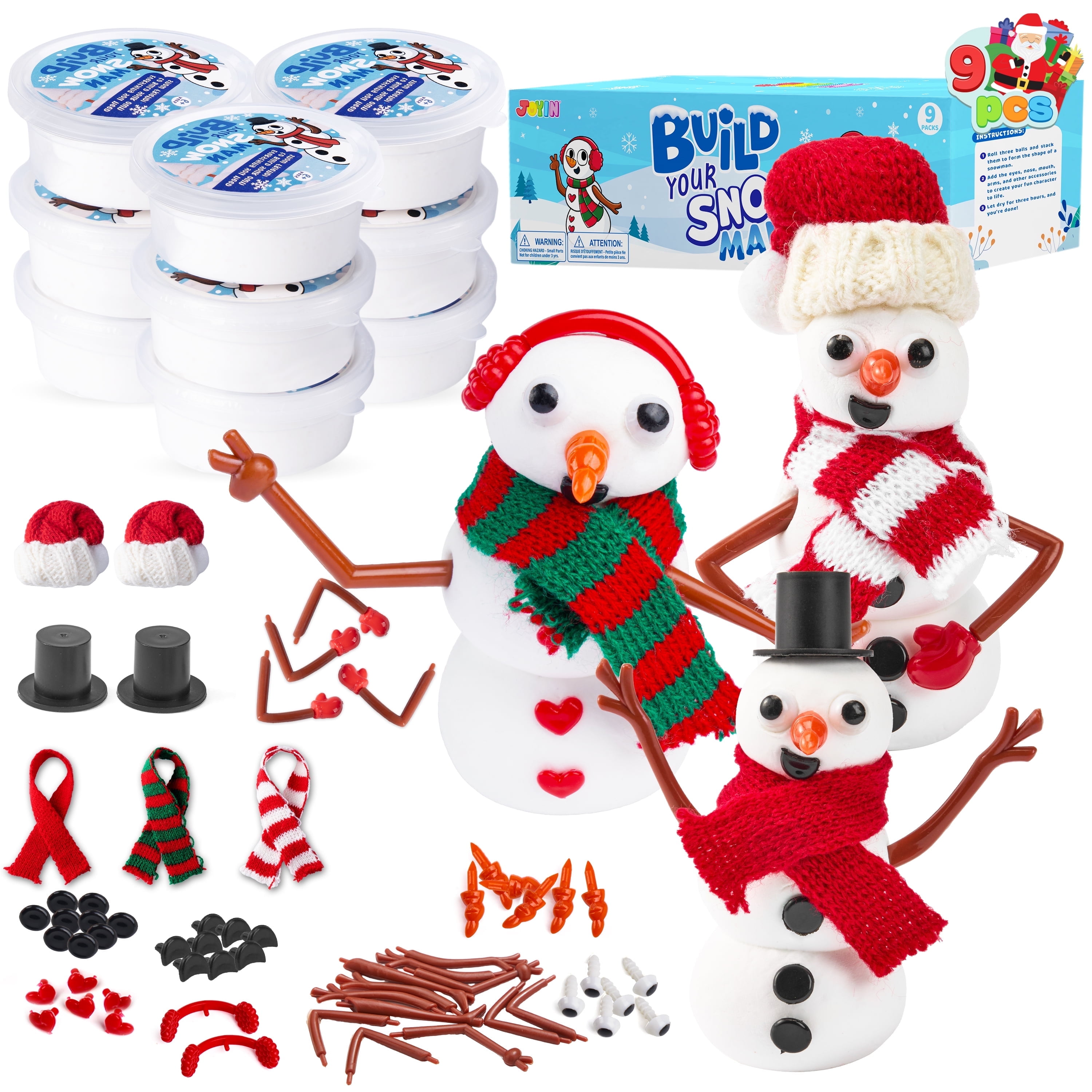 Joyfy 9 PCS Christmas Build a Snowman Craft Kit, DIY Modeling Clay Make a Snowman Kit for Christmas Arts and Craft Activities, Xmas Gift Stocking Stuffers, School Funny Toy Party Favor