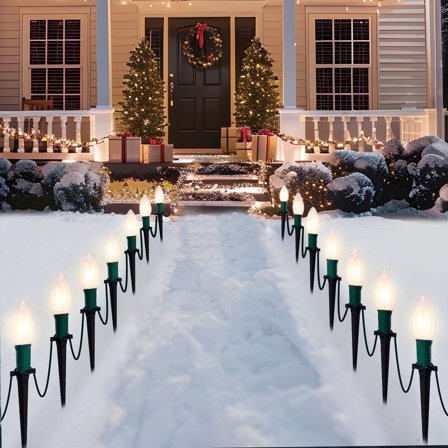 Joyfy Christmas Pathway Lights Outdoor,30.75 FT 24 Walkway Lights with Marker Stakes,Outdoor Christmas Lights for House Warm White Christmas Decorations
