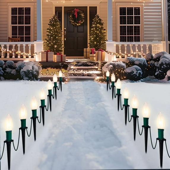 Joyfy Christmas Pathway Lights Outdoor,30.75 FT 24 Walkway Lights with Marker Stakes,Outdoor Christmas Lights for House Warm White Christmas Decorations