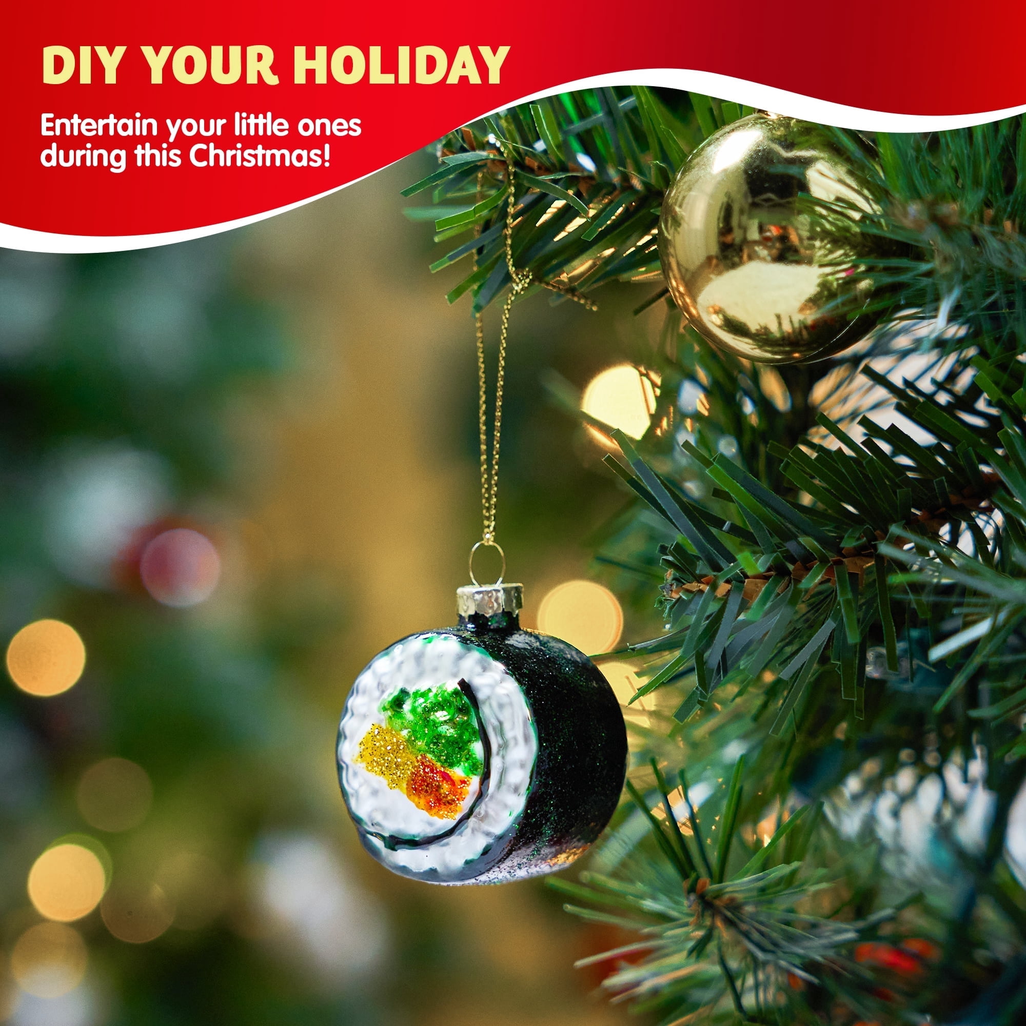 Christmas Sushi Glass Ornament, Xmas Glass Blown Food Ornament Presents for Christmas Tree Decoration, Food Ornament for Xmas Gift Holiday Party Favor Indoor Decoration