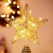 Joyfy Christmas Tree Topper,10” Gold Glitter Star Tree Topper with Lights,Light Up Tree Topper Christmas Decorations Xmas Tree Decorations