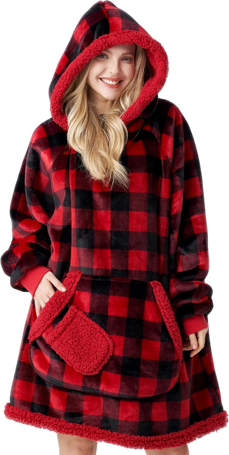 Joyfy Wearable Blanket Oversized Sherpa Sweatshirt, Warm and Cozy Hoodie Blanket for Adult Christmas Birthday Gift