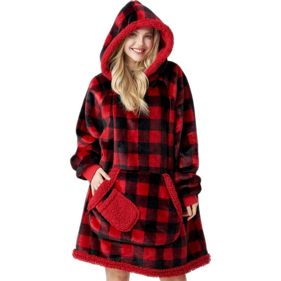 Joyfy Wearable Blanket Oversized Sherpa Sweatshirt, Warm and Cozy Hoodie Blanket for Adult Christmas Birthday Gift