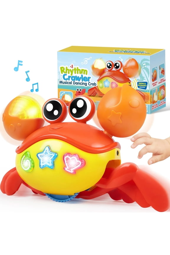 Crawling Crab Baby Toy - Tummy Time Toy for Boys Girls, Interactive Big Crab Toy with Lights Buttons, Dancing Crab Auto-Avoiding Obstacles, Gift for Toddlers