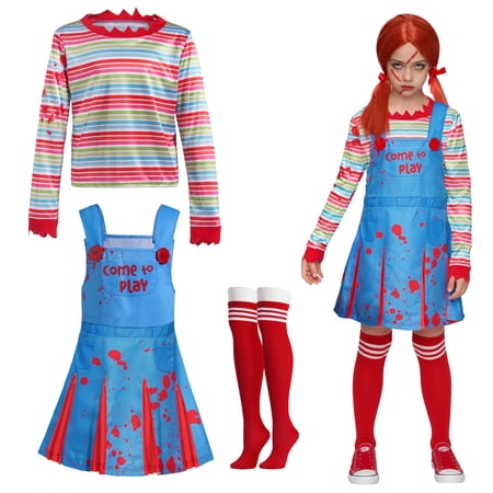 Joyfy Creepy Doll Costume for Toddler Girls, Family Matching Killer Doll Costume, Halloween Costume for Kids Dress up Cosplay