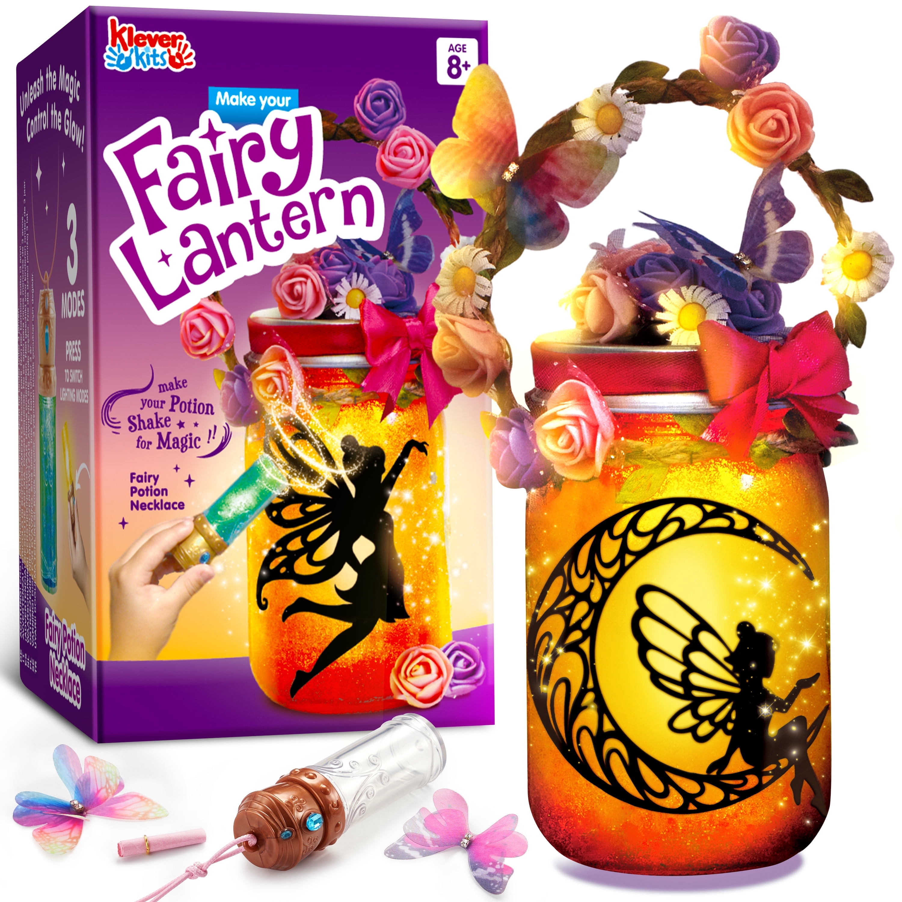 Klever Kits Fairy DIY Night Light Lantern Craft Kit, Christmas Birthday Gift for Girl Ages 6 Up