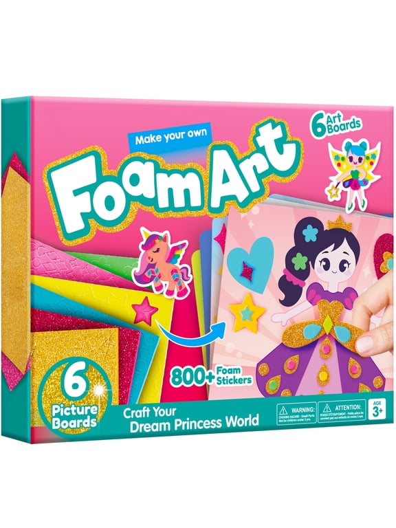 Foam Art Kit for Kids, No Mess DIY Art Kit with 6 Boards and 800+ Stickers, Birthday Gift for Girls Ages 3-6