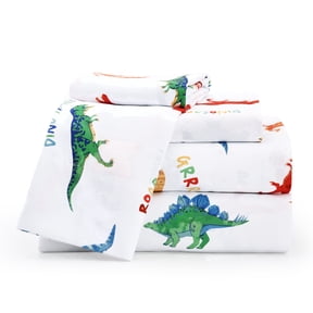 Joyfy Twin Kid's Microfiber Sheet Set Watercolor Dinosaur, 3 Pcs