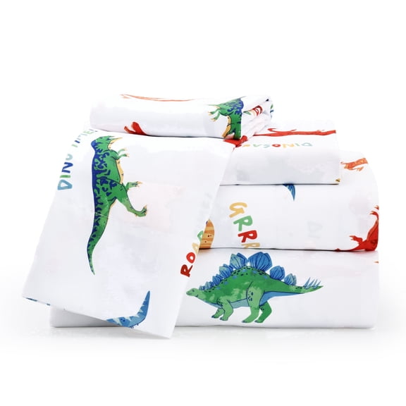 Joyfy Twin Kid's Microfiber Sheet Set Watercolor Dinosaur, 3 Pcs