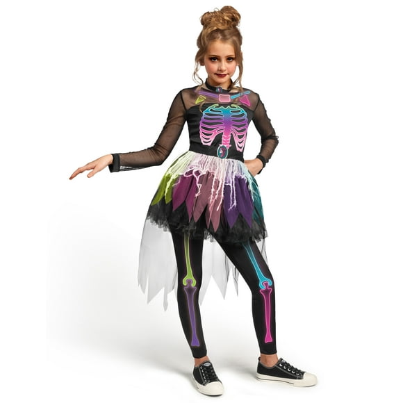 Joyfy Skeleton Tutu Dress for Girls,  Skeleton Costume for Kids  Halloween Dress Up Party Role Playing Cosplay