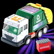 Joyfy LED Garbage Truck Toy for Kids, Trash Vehicle with Lights and Sounds Mode Switch & Volume Control, Bump & Go Car LED Projections for Christmas Birthday Gift