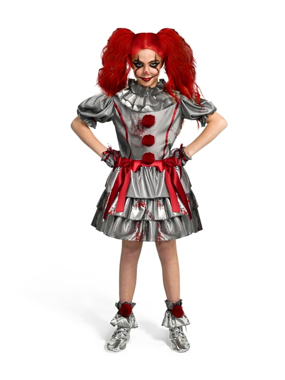 Girls Clown Costume, Evil Clown Dress, Halloween Scary Jester Costume for Girls Halloween Dress Up, Fancy Dress Cosplay Party