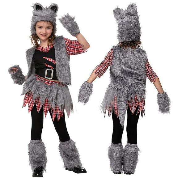 Joyfy Girls Wolf Costume Set, Children's Werewolf Costume, Girls Horror Halloween Costume