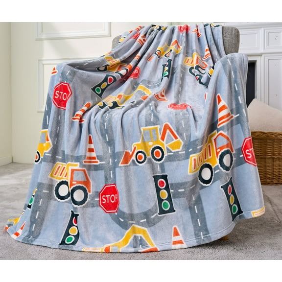 Joyfy Glow in The Dark Blanket-Construction Gifts for Girls Boys 50" x 60" Soft Cozy Flannel Kids Throw Blanket