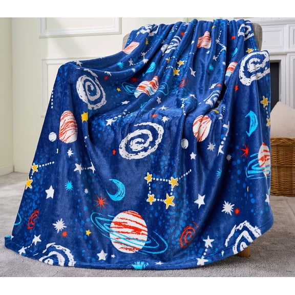 Joyfy Glow in The Dark Blanket-Space Gifts for Girls Boys 50" x 60" Soft Cozy Flannel Kids Throw Blanket