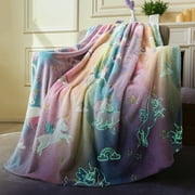 Joyfy Glow in The Dark Blanket Unicorn Gifts for Girls 50" x 60" Soft Cozy Flannel Kids Throw Blanket