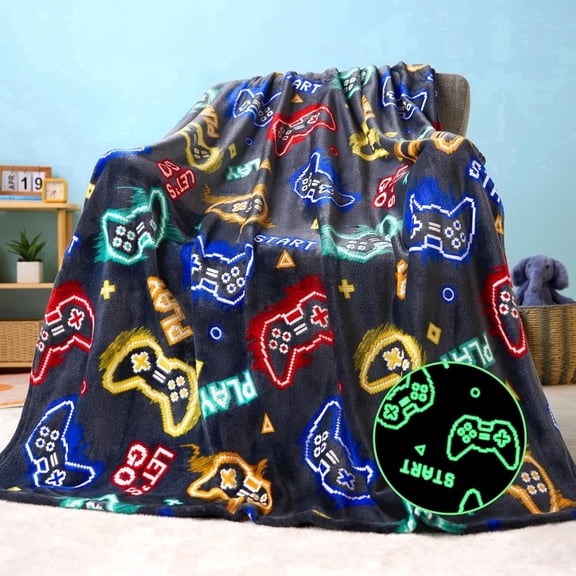 Joyfy Glow in The Dark Blanket Gaming Gifts for Boys 50" x 60" Soft Cozy Flannel Kids Throw Blanket